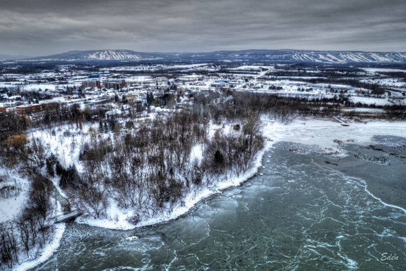 Distant view of Osler Bluff and Blue